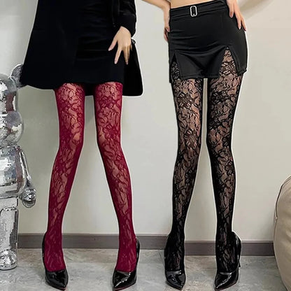 Black Flower Lolita Women Socks Classic Pantyhose