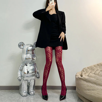 Black Flower Lolita Women Socks Classic Pantyhose